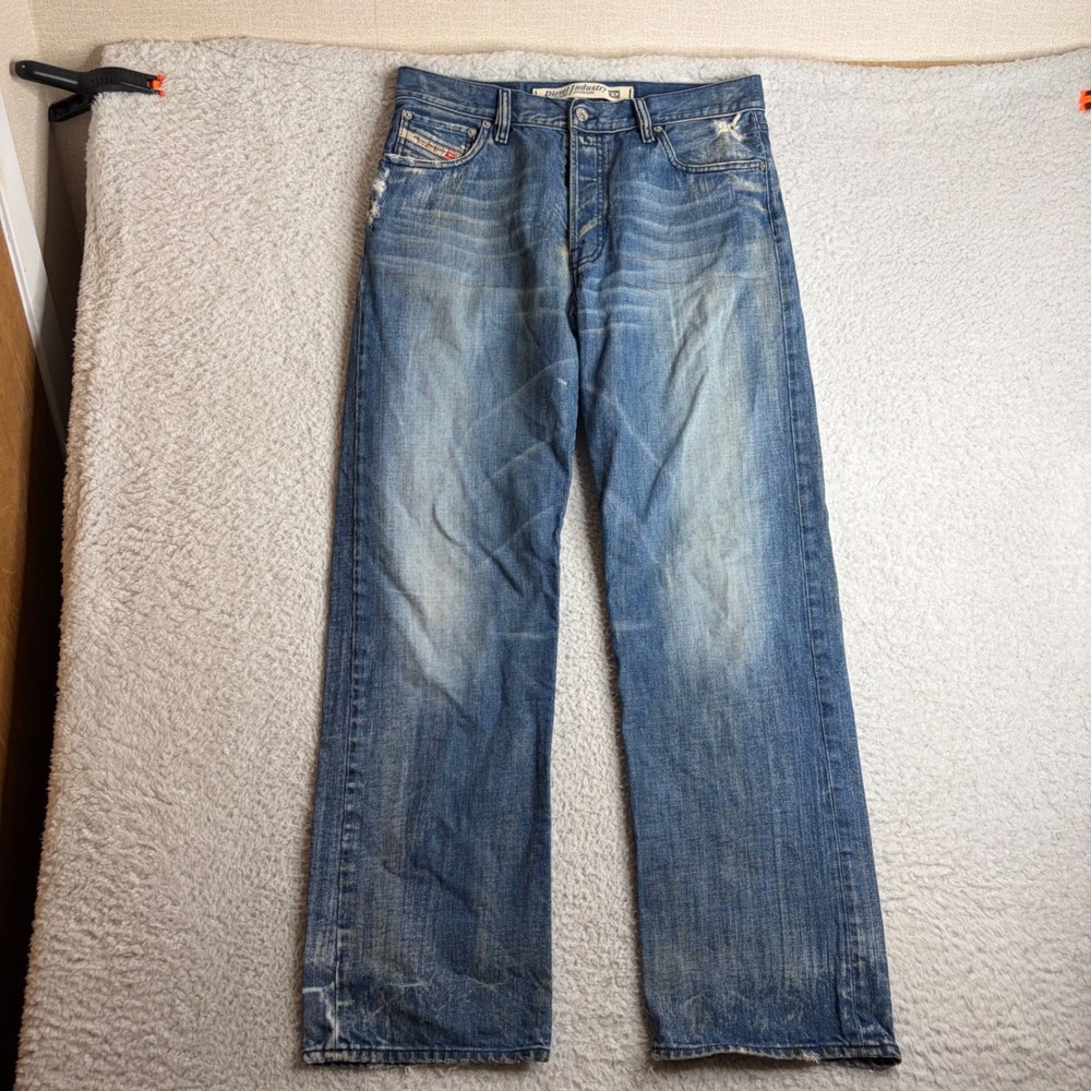 Diesel Kratt Jeans Mens 34x32 Blue Straight Leg loose FADE whisker
